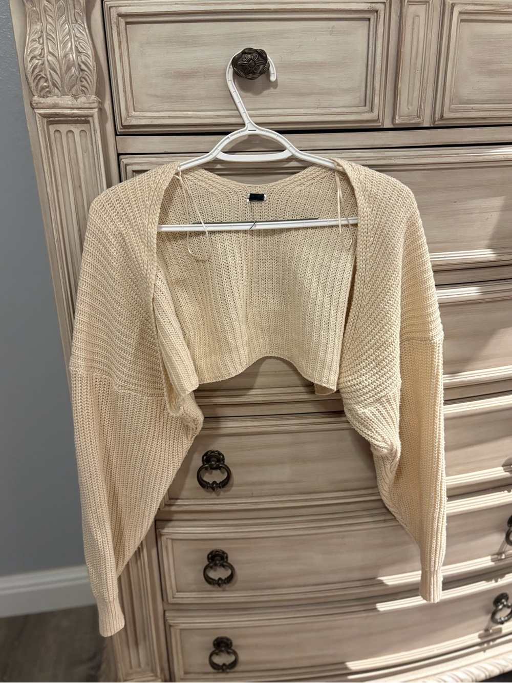 Cream Chunky Ribbed Ultra-Crop Shrug / Bolero